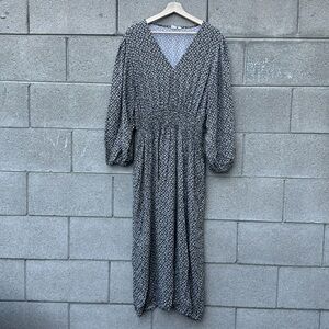 Gap XXL Smocked Waist Balloon Sleeve Midi Maxi Dress Ditsy Floral Brown
